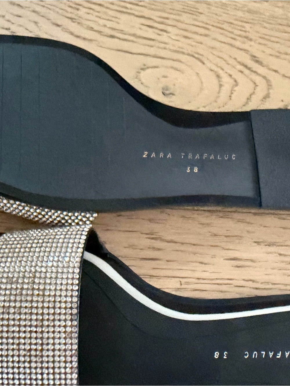 Zara Trafaluc Black Slide Sandals with Silver Rhinestone Strap - Picture 2 of 2